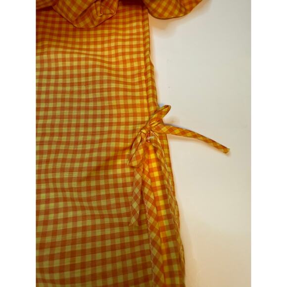 Vintage Texsheen Gingham House Dress 32 Yellow Orange Cottagecore Picniccore - Picture 5 of 8